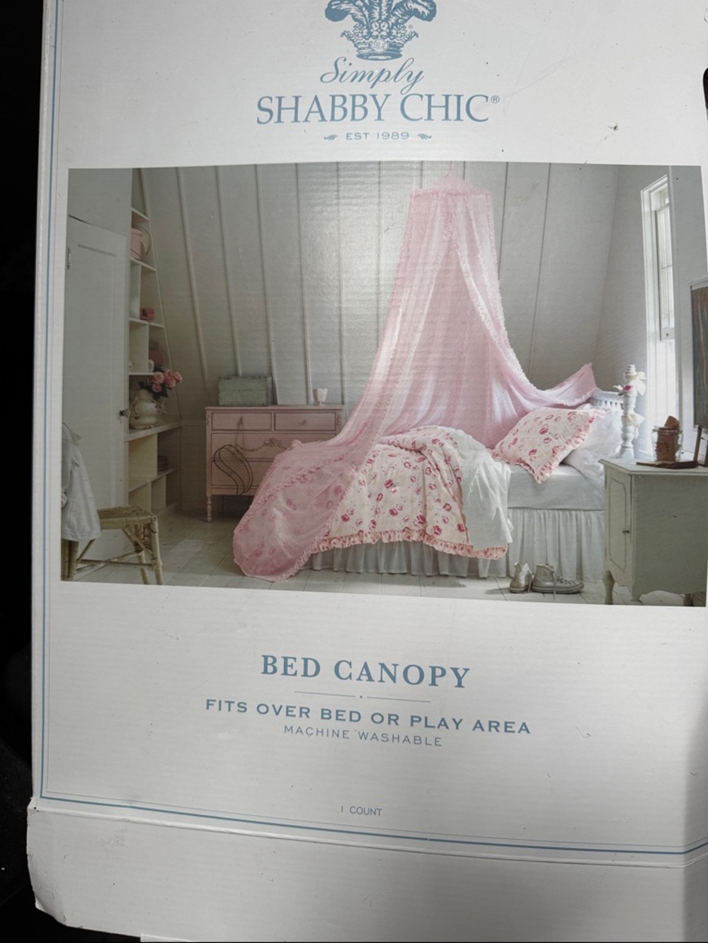 Simply Shabby Chic Pink Bed Canopy with Romantic Ruffle Trim